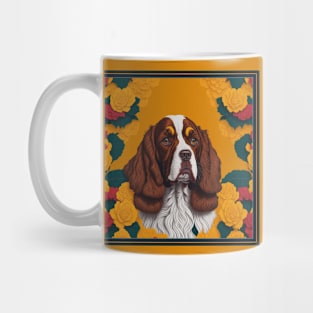 Dogs, spaniel and flowers, dog, style vector (yellow version spaniel) Mug